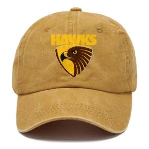 Hawthorn Hawks AFL Exclusive Logo Washed Cotton Baseball Cap - Printed With Box HOAFL100525BC01HAW - Yellow