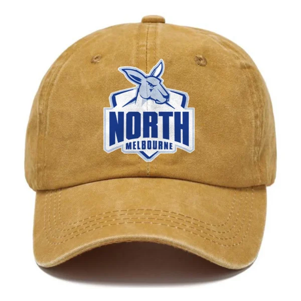 North Melbourne Kangaroos AFL Exclusive Logo Washed Cotton Baseball Cap - Printed With Box HOAFL100525BC01NMFC - Yellow