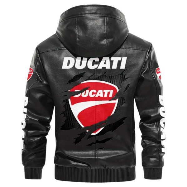 Ducati Exclusive Logo Hooded Leather Jacket QTMO230625A2DUC - Black - Image 3