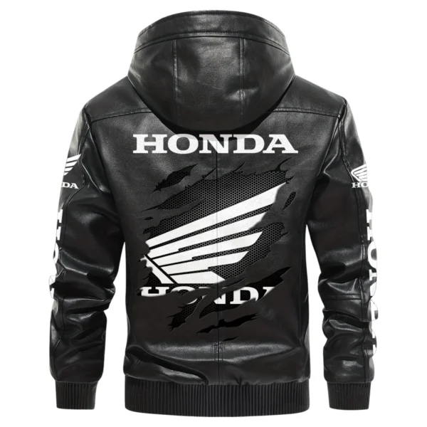 Honda Exclusive Logo Hooded Leather Jacket QTMO230625A2HON - Black - Image 3