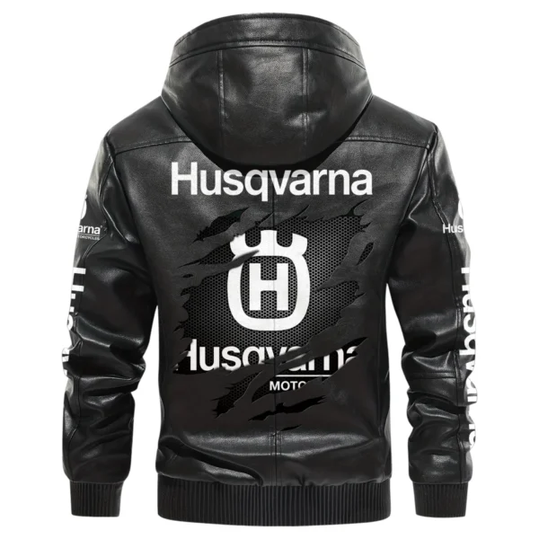 Husqvarna Exclusive Logo Hooded Leather Jacket QTMO230625A2HUS - Black - Image 3