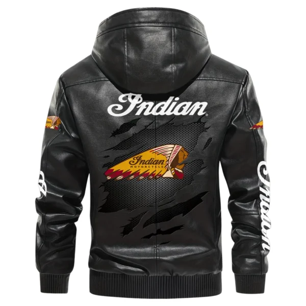 Indian Motorcycle Exclusive Logo Hooded Leather Jacket QTMO230625A2IND - Black - Image 3