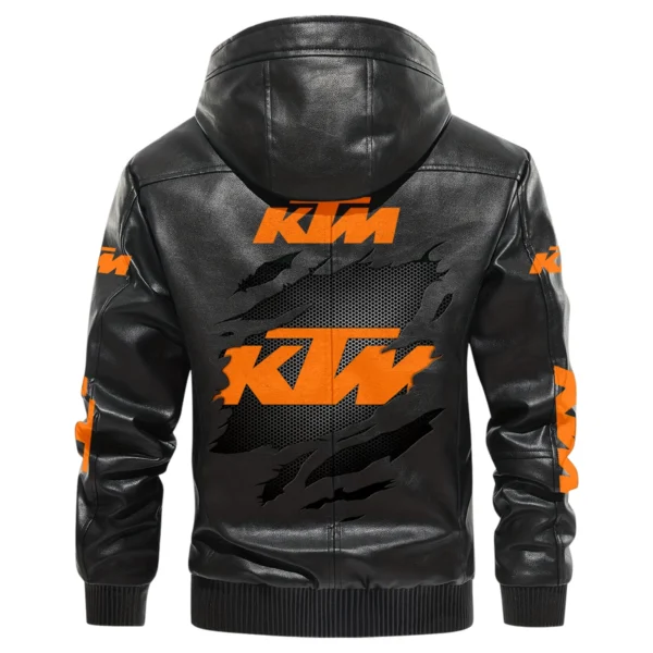 KTM Exclusive Logo Hooded Leather Jacket QTMO230625A2KTM - Black - Image 3
