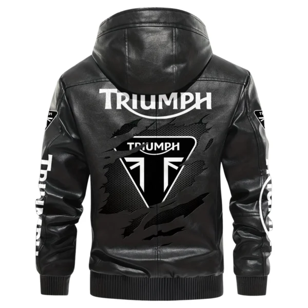 Triumph Exclusive Logo Hooded Leather Jacket QTMO230625A2TRI - Black - Image 3