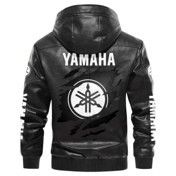 Yamaha Exclusive Logo Hooded Leather Jacket QTMO230625A2YAM - Black - Image 3