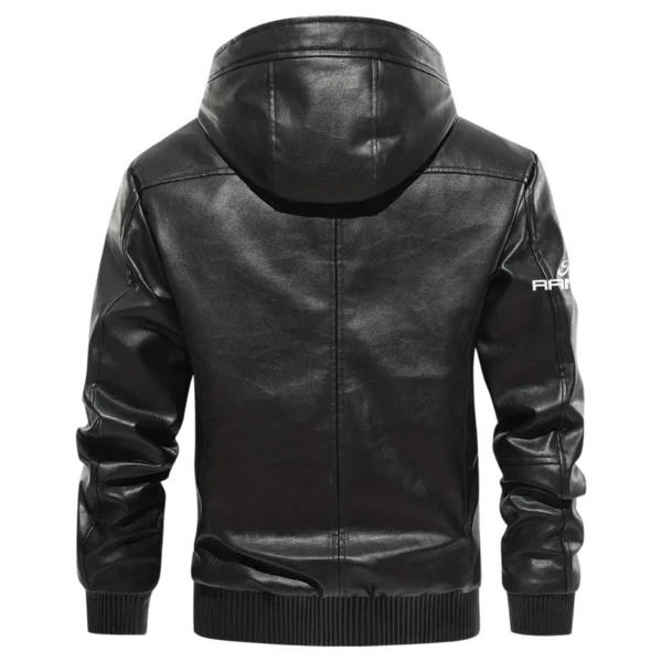Ford Ranger Exclusive Logo Hooded Leather Jacket QTUT230625A2FR - Black - Image 3