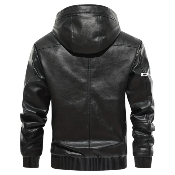 Isuzu D-MAX Exclusive Logo Hooded Leather Jacket QTUT230625A2ID - Black - Image 3