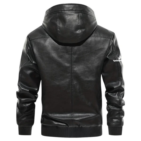 Jeep Wrangler Exclusive Logo Hooded Leather Jacket QTUT230625A2JWR - Black - Image 3