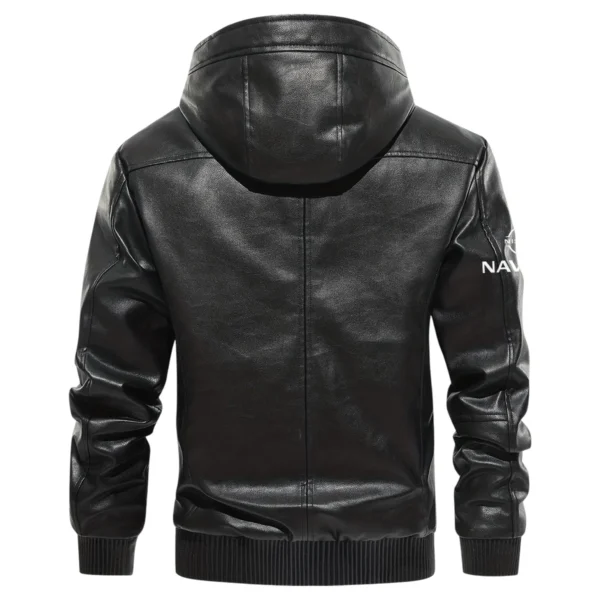 Nissan Navara Exclusive Logo Hooded Leather Jacket QTUT230625A2NNA - Black - Image 3