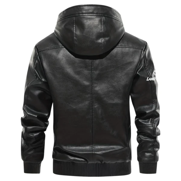 Toyota Land Cruiser Exclusive Logo Hooded Leather Jacket QTUT230625A2TLC - Black - Image 3