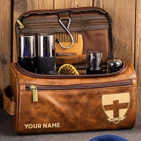 St Kilda Saints AFL Exclusive Logo Personalized Leather Toiletry Bag HOAFL0090525LTB01STK - Dark Brown - Image 2