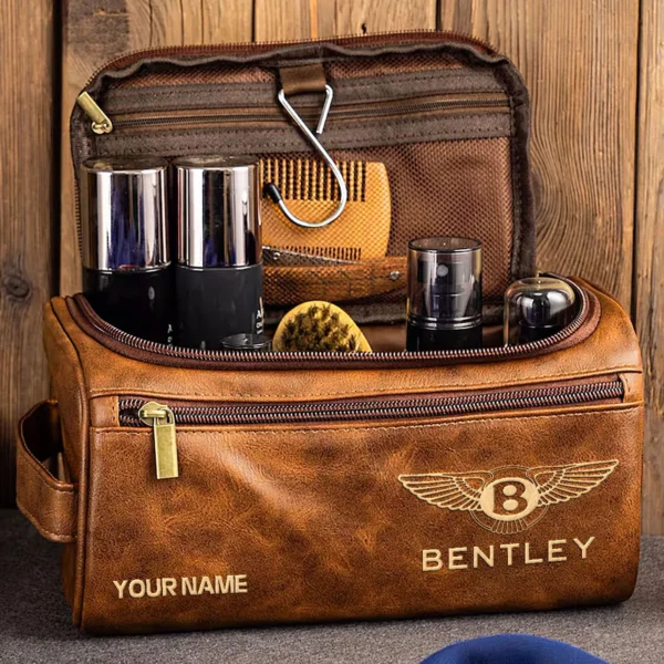 Bentley Car Exclusive Logo - Personalized Leather Toiletry Bag QTCAR120625A2BEN - Black - Image 2