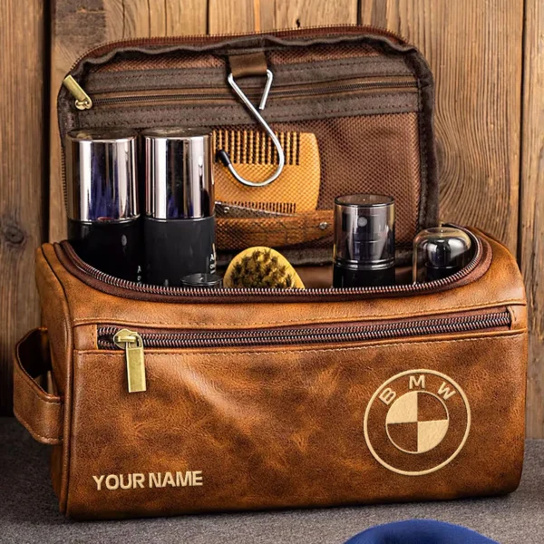 BMW Car Exclusive Logo - Personalized Leather Toiletry Bag QTCAR120625A2BMW - Dark Brown - Image 2