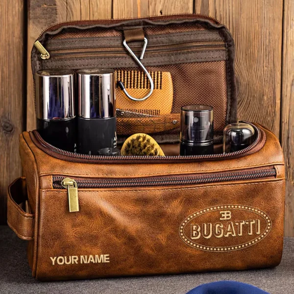 Bugatti Car Exclusive Logo - Personalized Leather Toiletry Bag QTCAR120625A2BUG - Black - Image 2