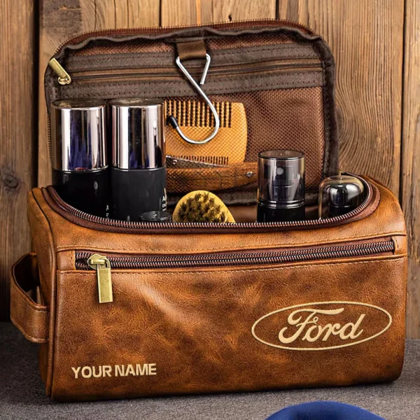 Ford Car Exclusive Logo - Personalized Leather Toiletry Bag QTCAR120625A2FOR - Dark Brown - Image 2