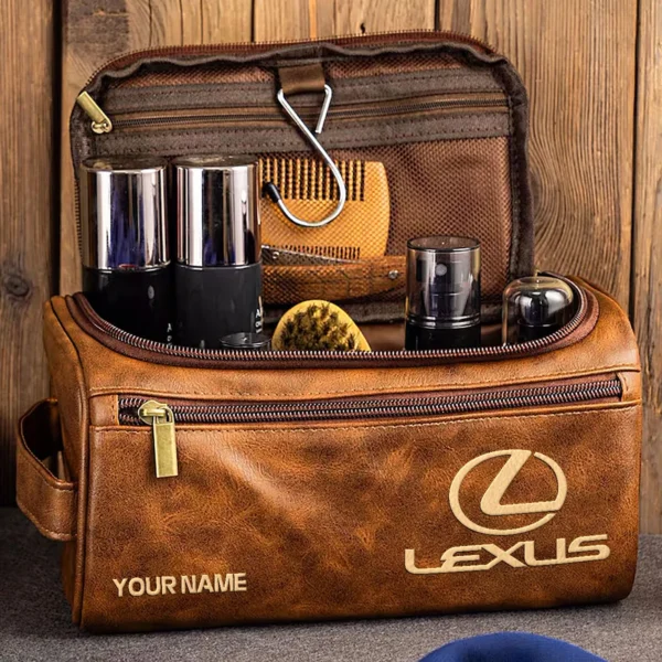 Lexus Car Exclusive Logo - Personalized Leather Toiletry Bag QTCAR120625A2LEX - Dark Brown - Image 2