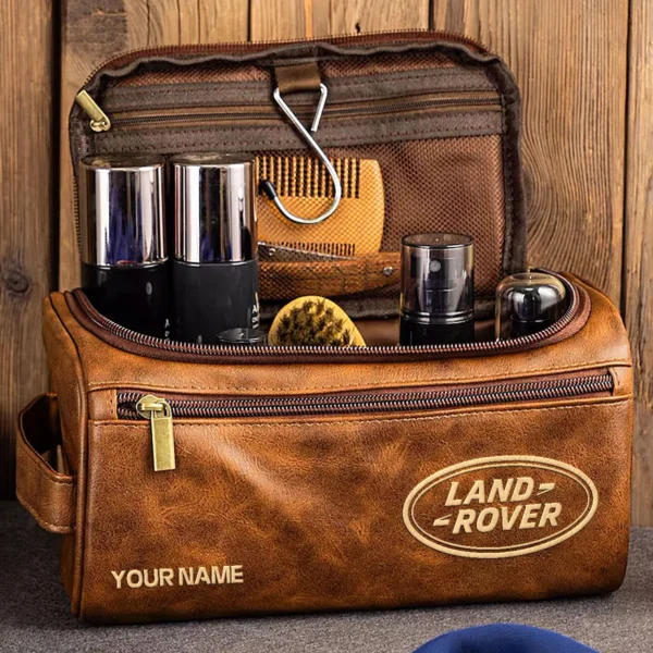 Land Rover Car Exclusive Logo - Personalized Leather Toiletry Bag QTCAR120625A2LRD - Light Brown - Image 3