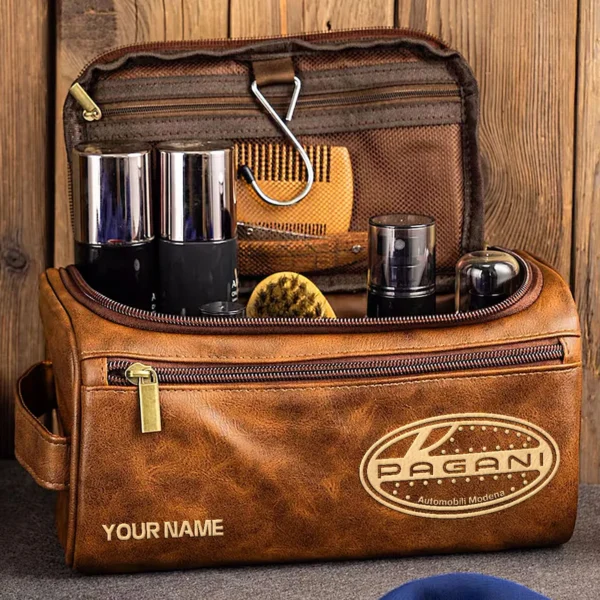 Pagani Car Exclusive Logo - Personalized Leather Toiletry Bag QTCAR120625A2PAG - Black - Image 2
