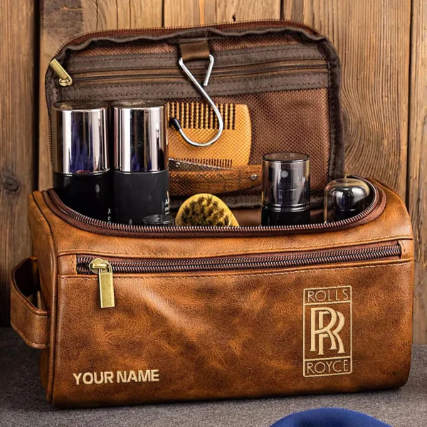 Rolls-Royce Car Exclusive Logo - Personalized Leather Toiletry Bag QTCAR120625A2ROL - Coffee - Image 2