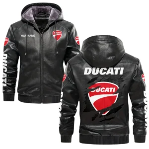 Ducati Exclusive Logo Hooded Leather Jacket QTMO230625A2DUC - Black