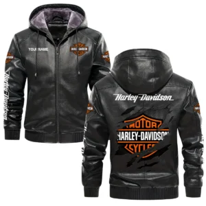 Harley-Davidson Exclusive Logo Hooded Leather Jacket QTMO230625A2HD - Black