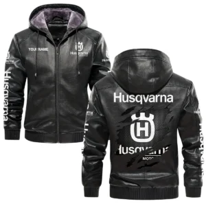 Husqvarna Exclusive Logo Hooded Leather Jacket QTMO230625A2HUS - Black