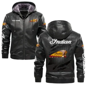 Indian Motorcycle Exclusive Logo Hooded Leather Jacket QTMO230625A2IND - Black
