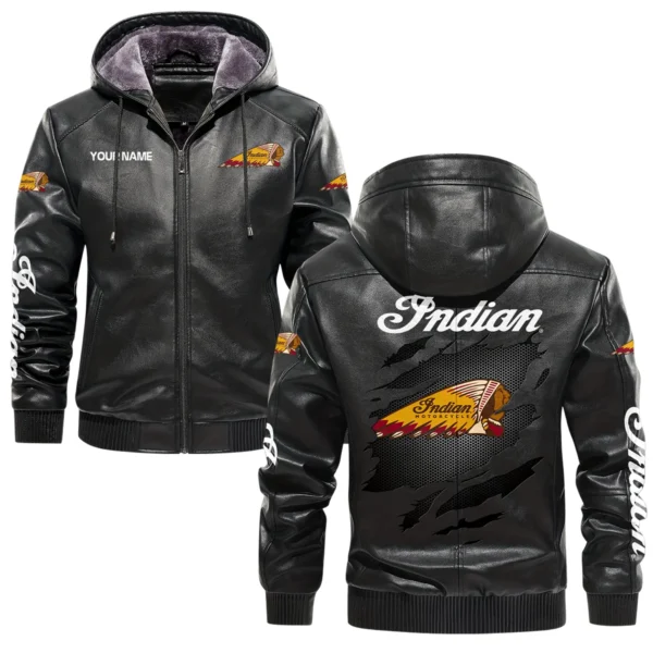 Indian Motorcycle Exclusive Logo Hooded Leather Jacket QTMO230625A2IND - Black