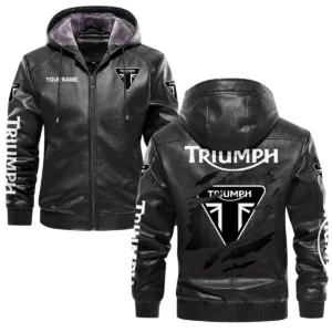 Triumph Exclusive Logo Hooded Leather Jacket QTMO230625A2TRI - Black