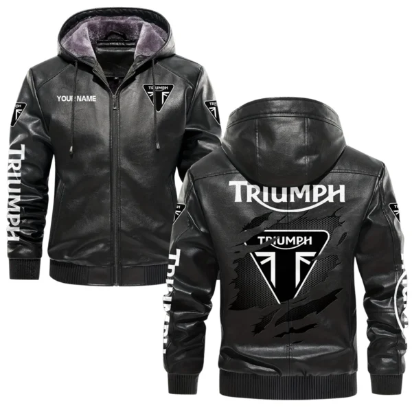 Triumph Exclusive Logo Hooded Leather Jacket QTMO230625A2TRI - Black