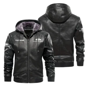 Ford Everest Exclusive Logo Hooded Leather Jacket QTUT230625A2FE - Black