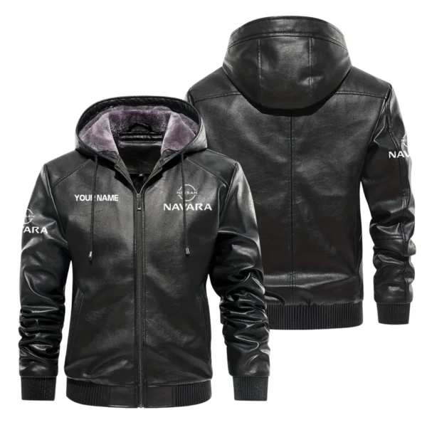 Nissan Navara Exclusive Logo Hooded Leather Jacket QTUT230625A2NNA - Black