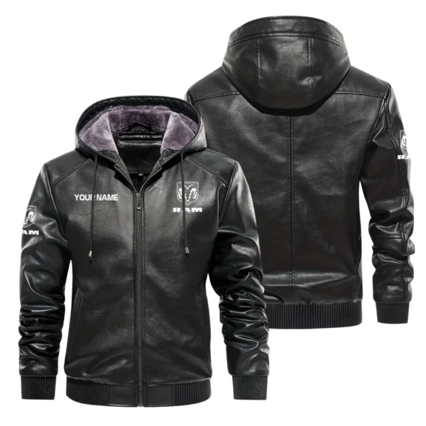 RAM Trucks Exclusive Logo Hooded Leather Jacket QTUT230625A2RAM - Black