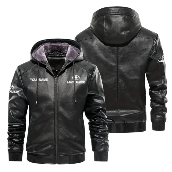 Toyota Land Cruiser Exclusive Logo Hooded Leather Jacket QTUT230625A2TLC - Black