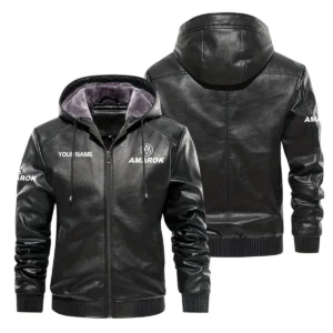 Volkswagen Amarok Exclusive Logo Hooded Leather Jacket QTUT230625A2VA - Black