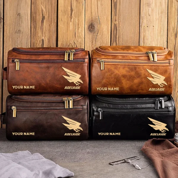 Adelaide Crows AFL Exclusive Logo Personalized Leather Toiletry Bag HOAFL0090525LTB01ADEL - Dark Brown - Image 3