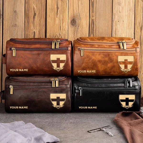 St Kilda Saints AFL Exclusive Logo Personalized Leather Toiletry Bag HOAFL0090525LTB01STK - Dark Brown - Image 3
