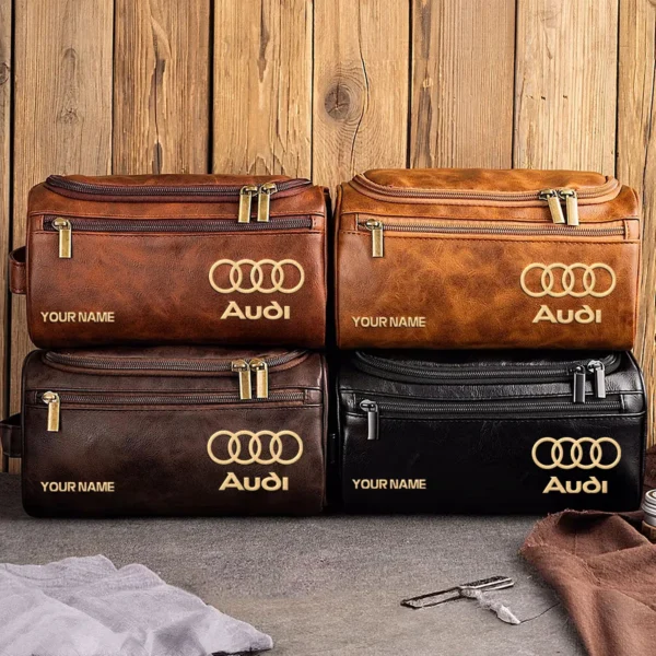 Audi Car Exclusive Logo - Personalized Leather Toiletry Bag QTCAR120625A2AUD - Dark Brown - Image 5