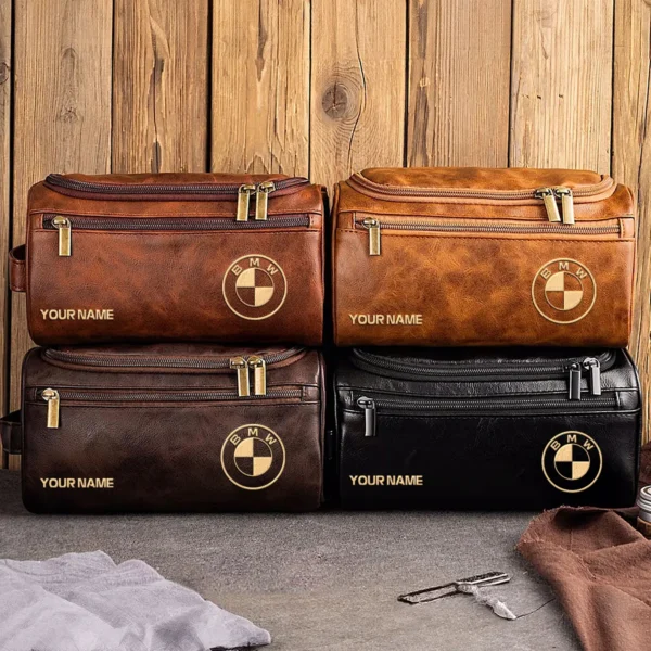 BMW Car Exclusive Logo - Personalized Leather Toiletry Bag QTCAR120625A2BMW - Dark Brown - Image 5