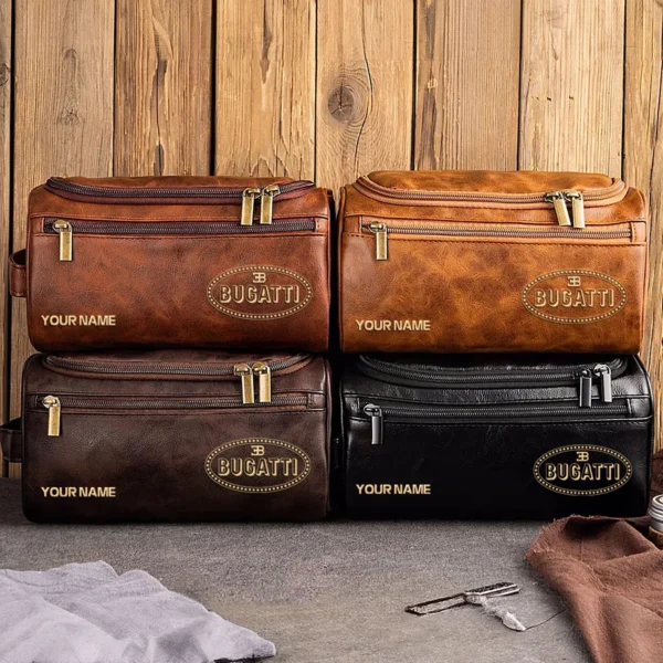 Bugatti Car Exclusive Logo - Personalized Leather Toiletry Bag QTCAR120625A2BUG - Black - Image 5