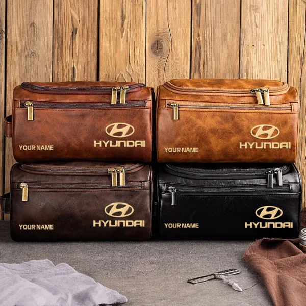 Hyundai Car Exclusive Logo - Personalized Leather Toiletry Bag QTCAR120625A2HYU - Dark Brown - Image 5