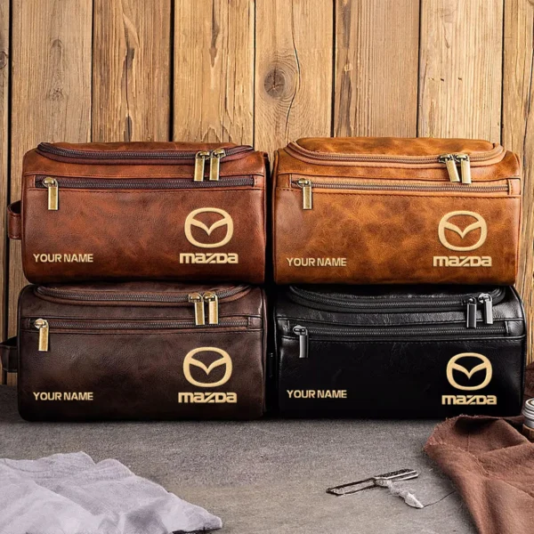 Mazda Car Exclusive Logo - Personalized Leather Toiletry Bag QTCAR120625A2MAZ - Dark Brown - Image 5