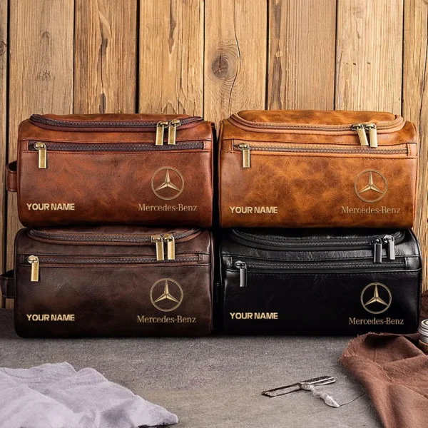 Mercedes-Benz Car Exclusive Logo - Personalized Leather Toiletry Bag QTCAR120625A2MER - Light Brown - Image 2