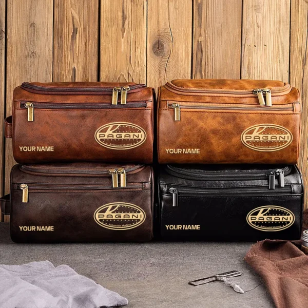 Pagani Car Exclusive Logo - Personalized Leather Toiletry Bag QTCAR120625A2PAG - Black - Image 5