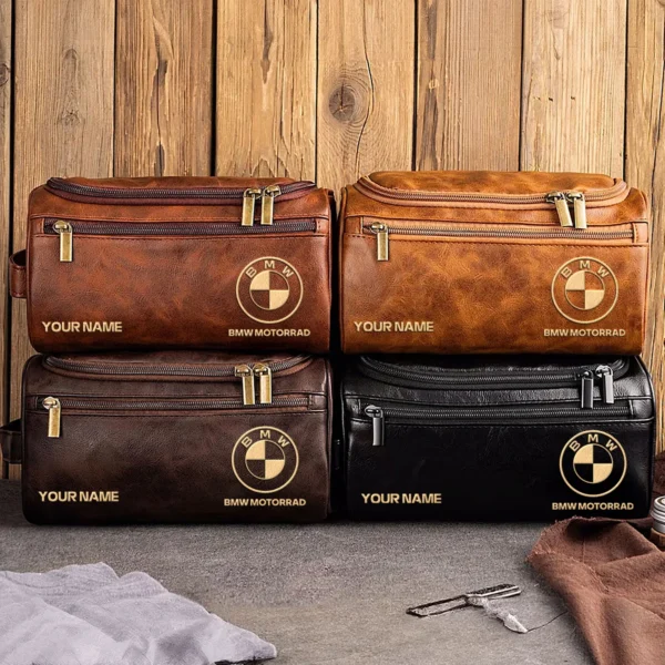 BMW Motorrad Motorcycles  Exclusive Logo - Personalized Leather Toiletry Bag QTMT180425BMW - Black - Image 5