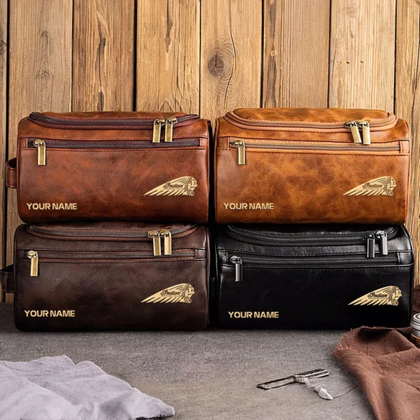 Indian Motorcycles Motorcycles  Exclusive Logo - Personalized Leather Toiletry Bag QTMT180425IND - Coffee - Image 4