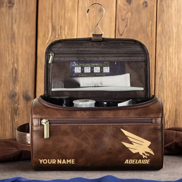 Adelaide Crows AFL Exclusive Logo Personalized Leather Toiletry Bag HOAFL0090525LTB01ADEL - Dark Brown - Image 4
