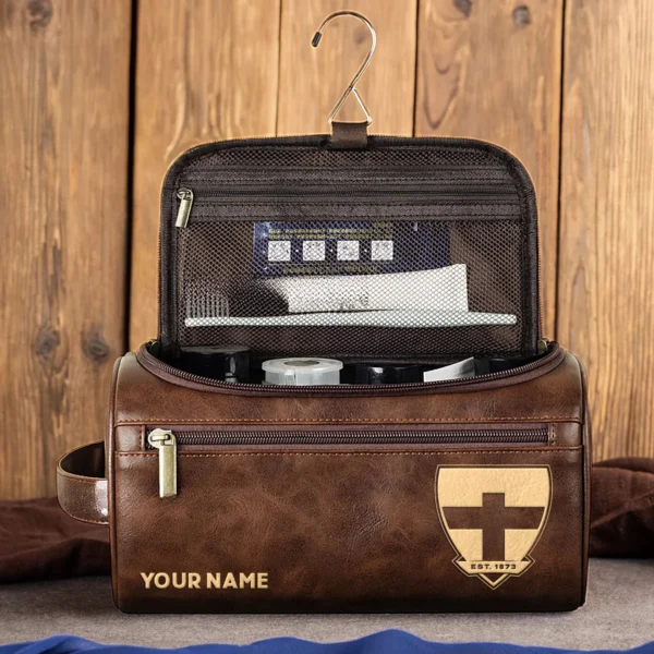 St Kilda Saints AFL Exclusive Logo Personalized Leather Toiletry Bag HOAFL0090525LTB01STK - Dark Brown - Image 4
