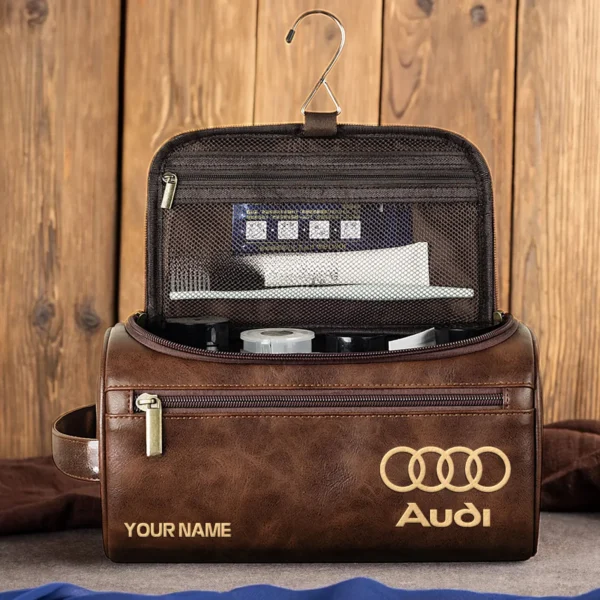Audi Car Exclusive Logo - Personalized Leather Toiletry Bag QTCAR120625A2AUD - Dark Brown - Image 4