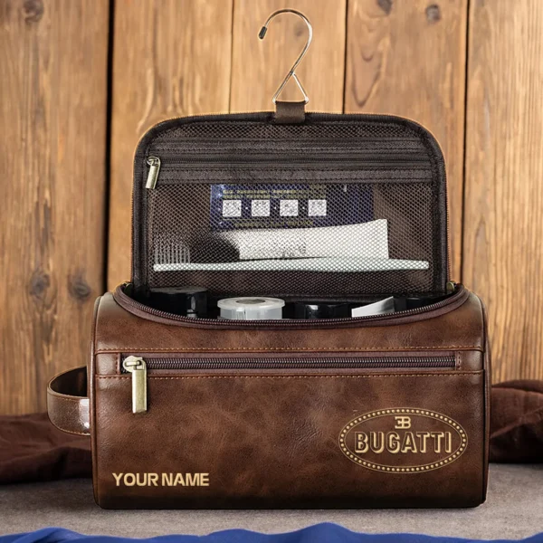Bugatti Car Exclusive Logo - Personalized Leather Toiletry Bag QTCAR120625A2BUG - Black - Image 4